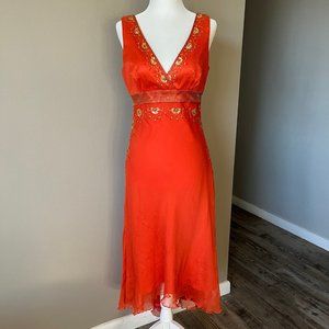 Dress - Midi Length Cocktail Dress, Size: 4, Color: Orange